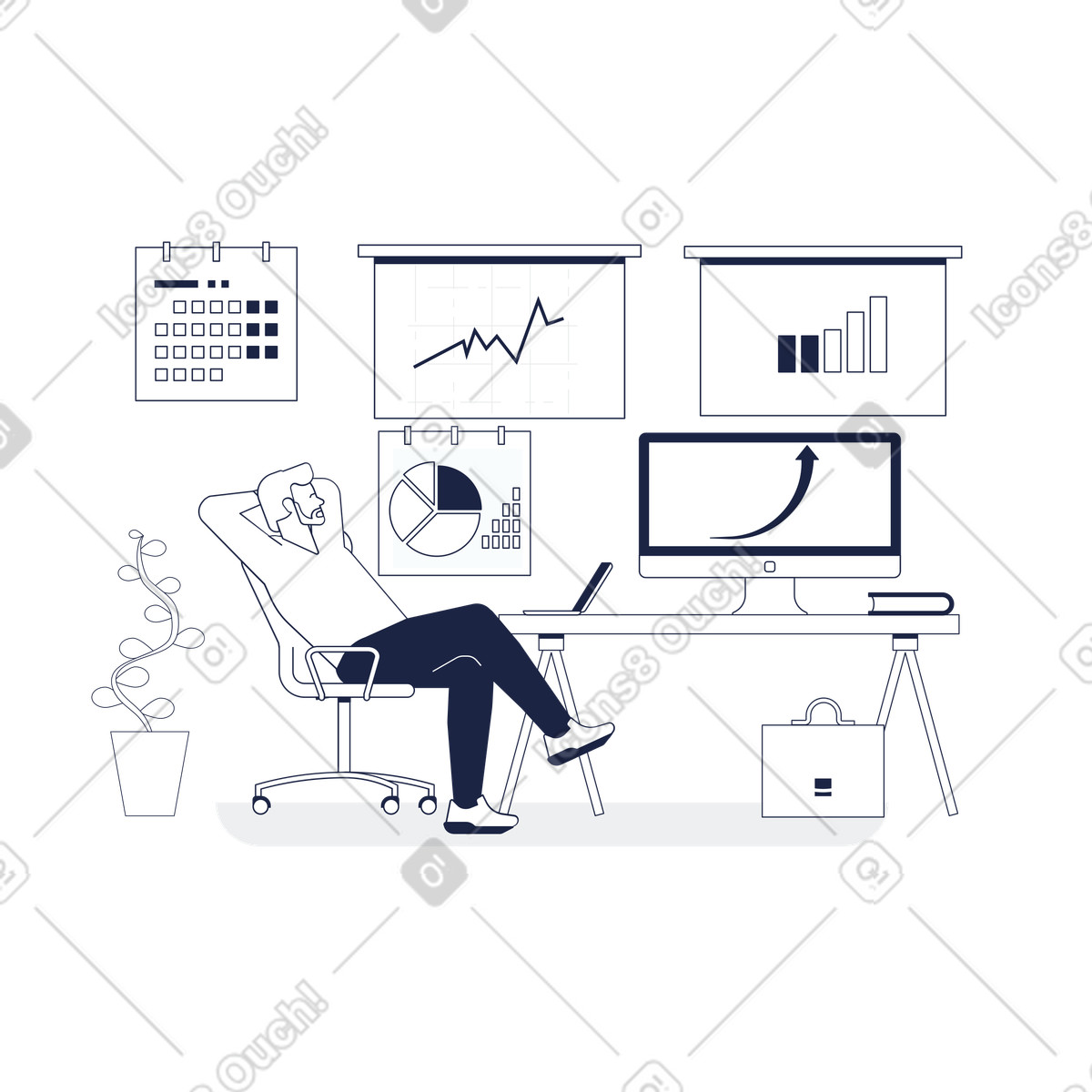 Entrepreneur looking at growing charts, Financial growth or revenue increase-Illustration im Urban Line-Stil als Download in PNG, SVG