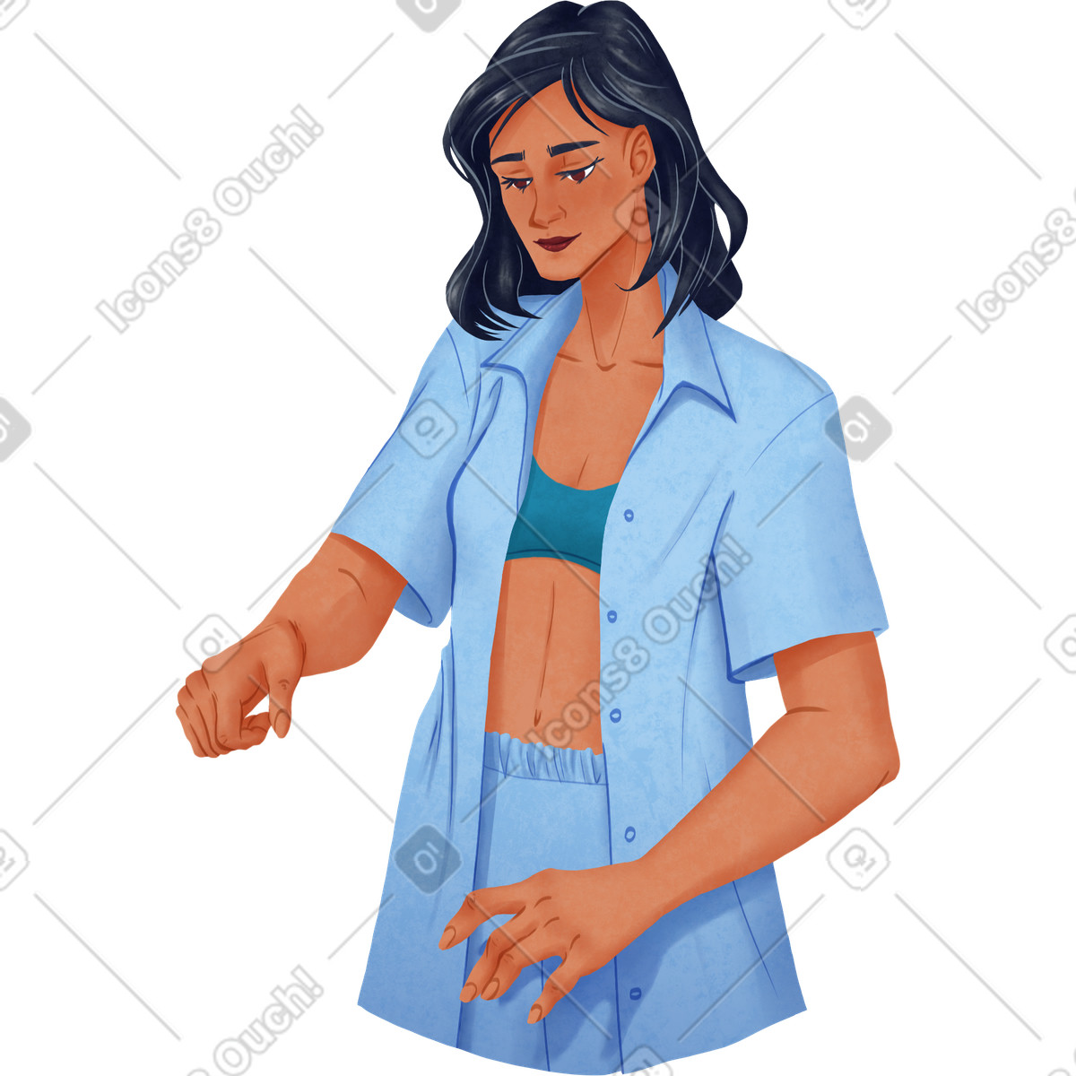 Lifestyle 스타일의 Woman in a blue pyjamas 일러스트레이션 PNG, SVG 다운로드