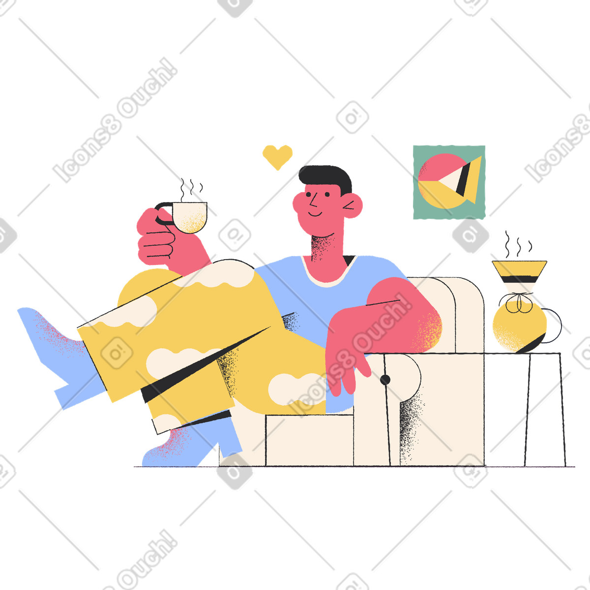 Ilustração de Homem tomando café em casa no estilo Pablo para baixar PNG, SVG