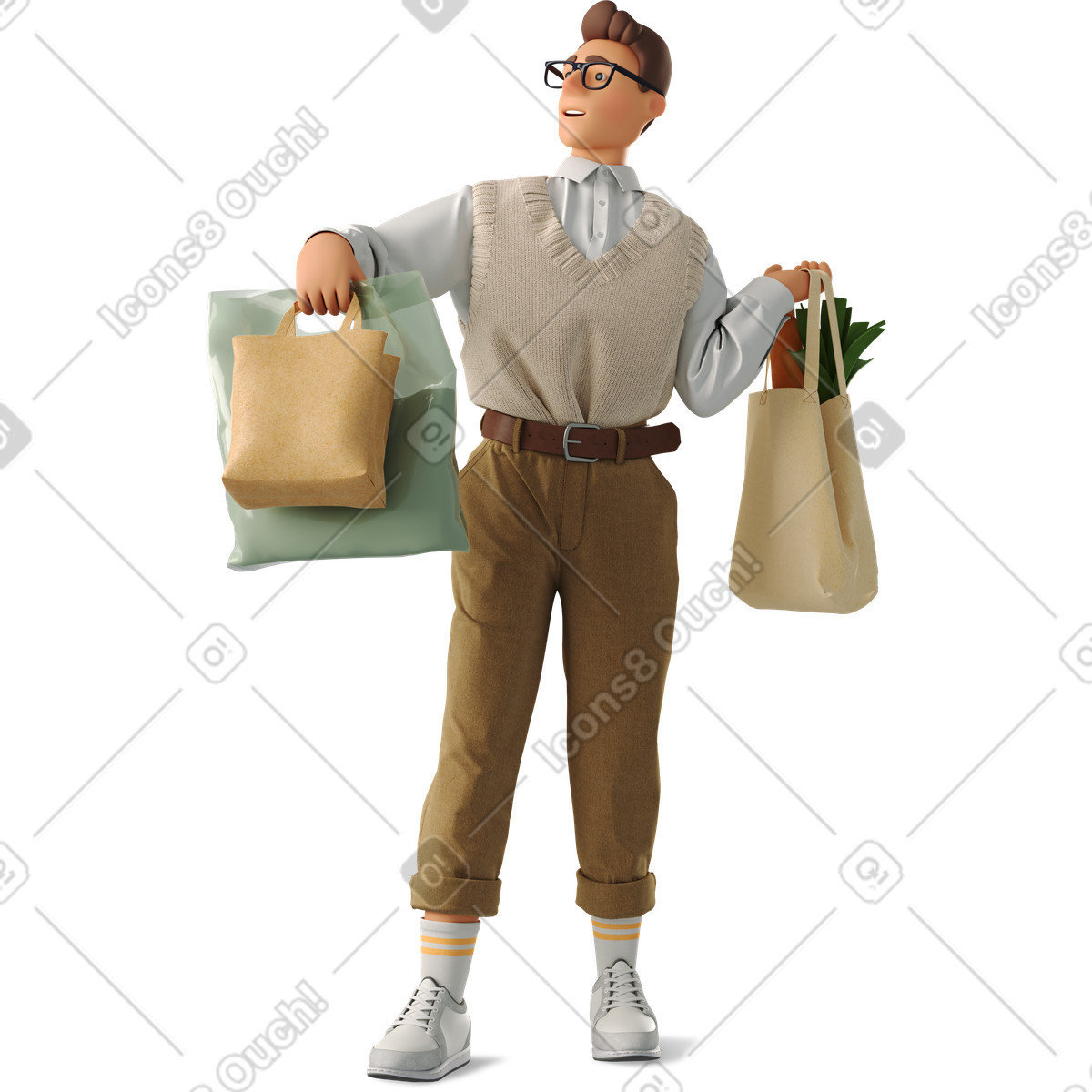 Young man with shopper illustration in 3D Business style download in PNG, SVG