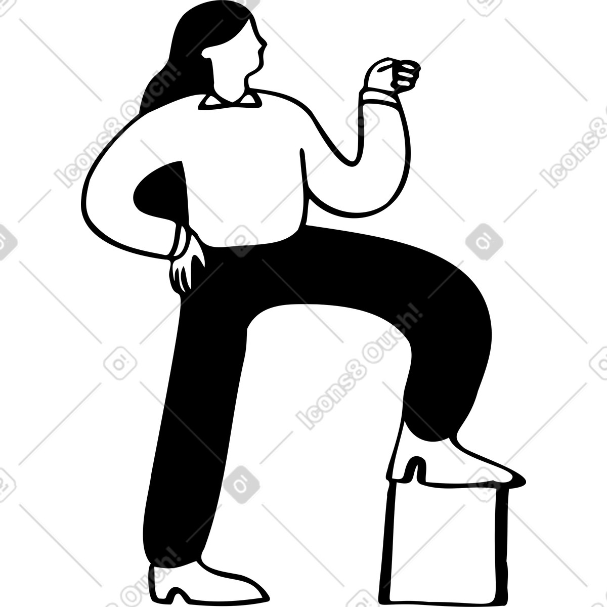 Ilustración Mujer de pie con su pierna sobre un bloque en estilo Journal a descargar en PNG y SVG