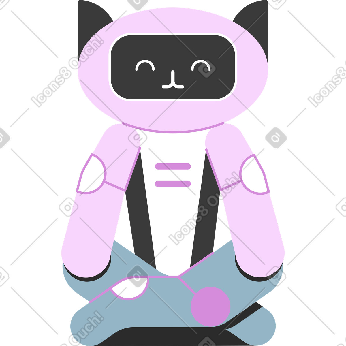 Roboterkatze-Illustration im Marginalia-Stil als Download in PNG, SVG