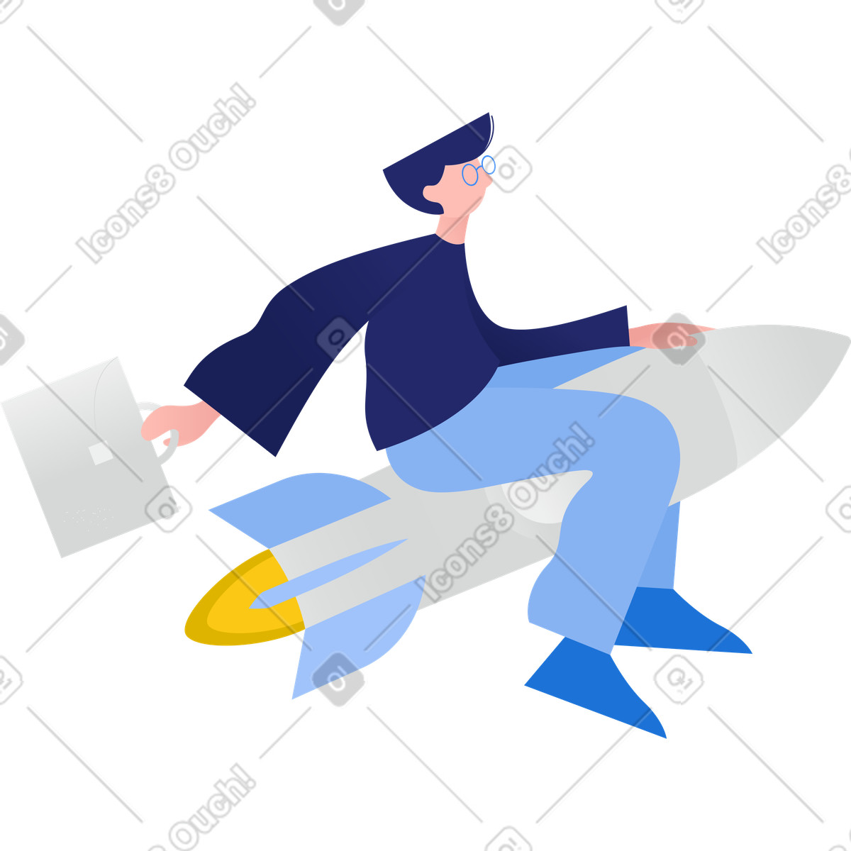 Man flying on a rocket illustration in Clip style download in PNG, SVG