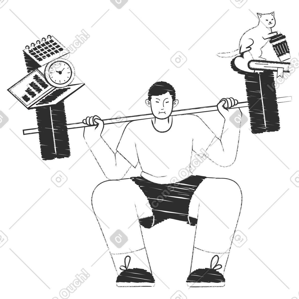 Worker maintaining work-life balance, Productivity and wellness-Illustration im Graphite-Stil als Download in PNG, SVG