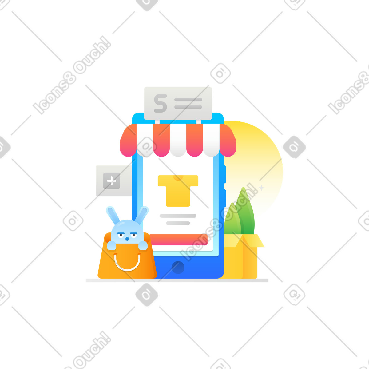 E-commerce web page on mobile phone illustration in Hugo style download in PNG, SVG