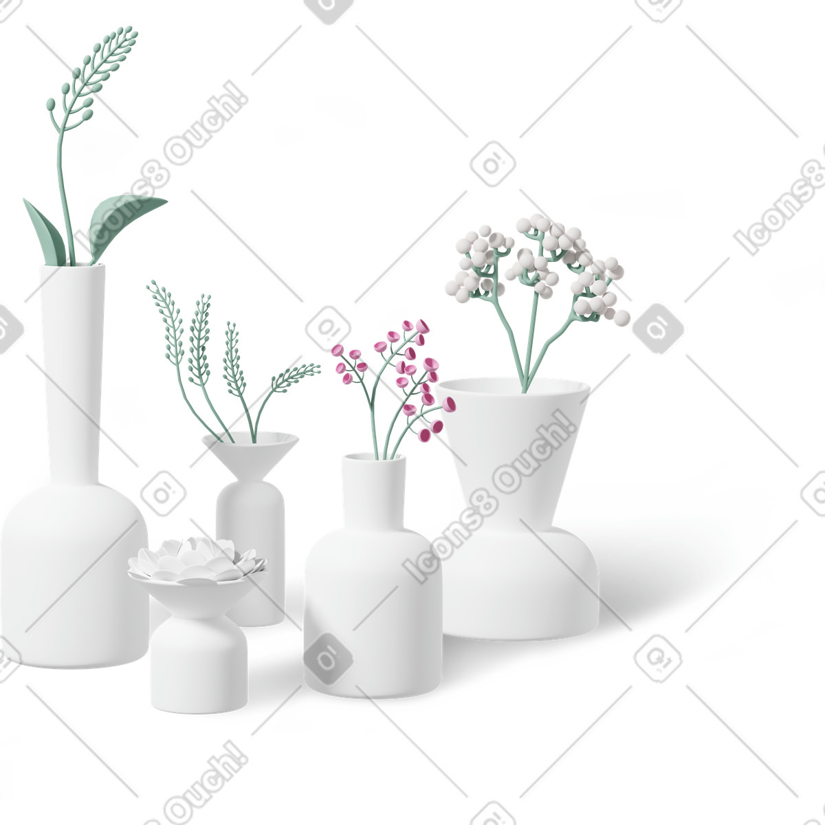 3D Casual life 스타일의 Vases with flowers 일러스트레이션 PNG, SVG 다운로드