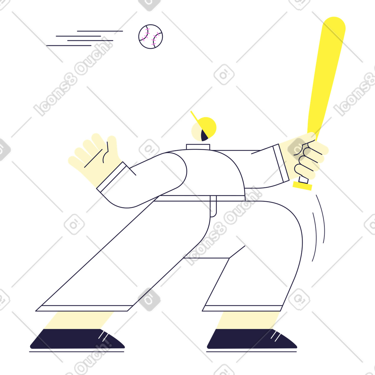 Ilustração de Homem jogando beisebol com taco levantado em no estilo Mellow para baixar em PNG, SVG