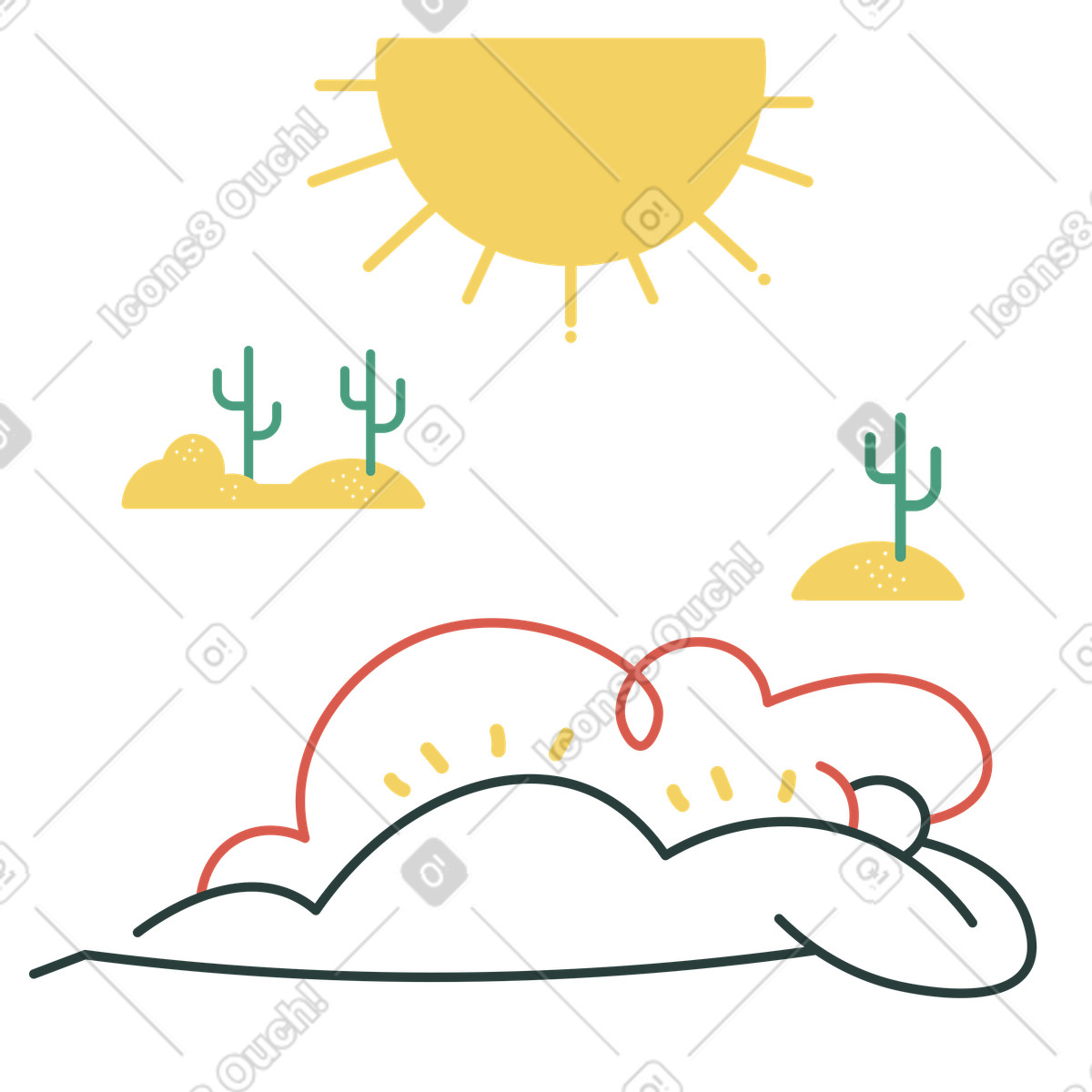 Donna che prende il sole in un deserto illustrazione stile Macaroni scarica PNG, SVG