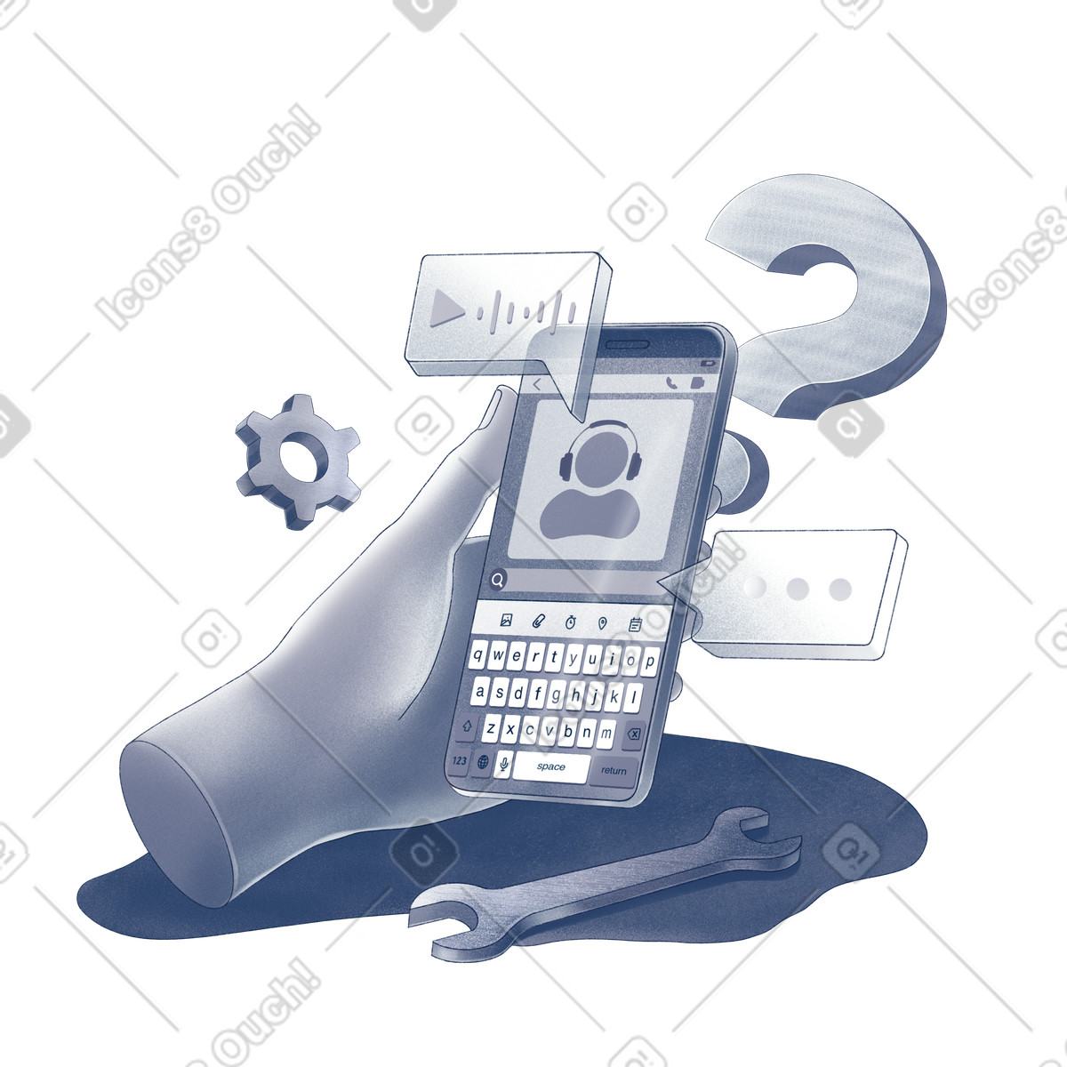 Online customer service on mobile phone illustration in PNG, SVG