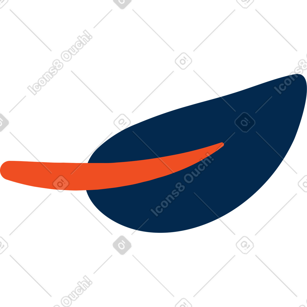 Lying dark blue leaf with red stem illustration in Flame style download in PNG, SVG