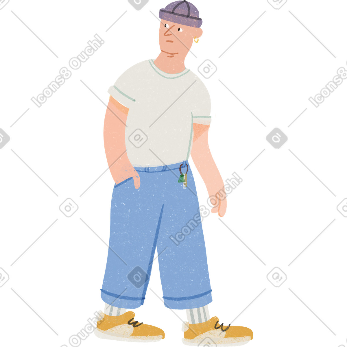Man in a white tshirt looks back while walking illustration Public style download PNG, SVG