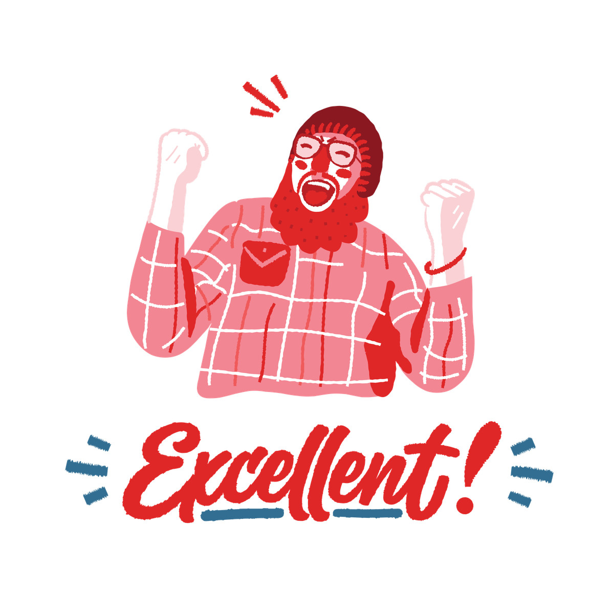 Excellent lettering and man in joy illustration Cherry style download PNG, SVG