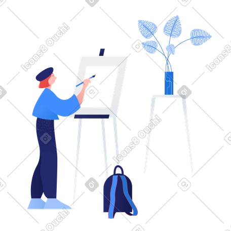 有抱负的艺术家在美术课上在画布上作画 PNG, SVG