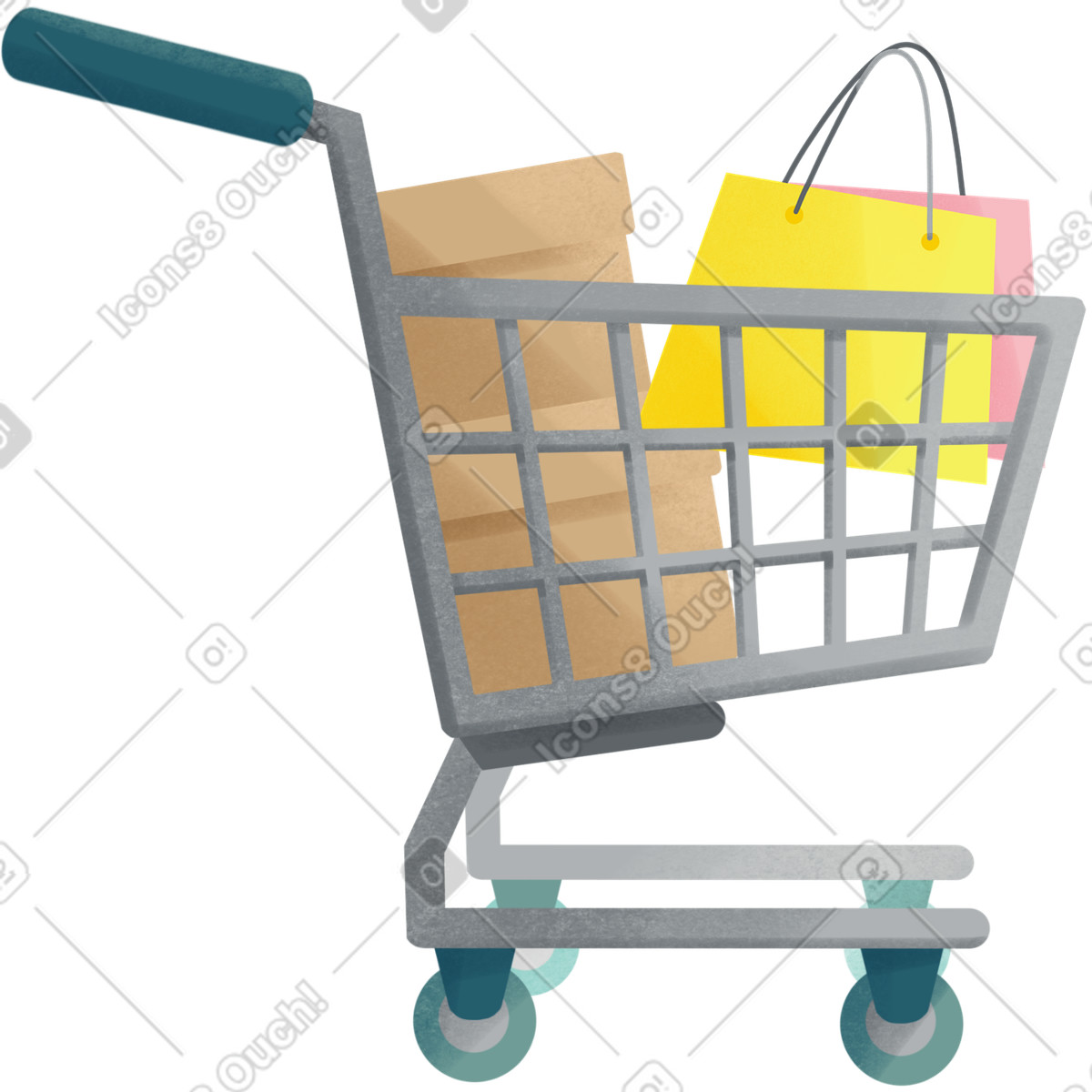 Shopping cart with goods in boxes and bags illustration Shine style download PNG, SVG