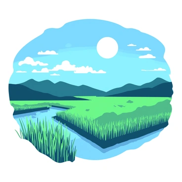 A white landscape of rice paddies stretches out under a bright, round moon in a clear night sky. The moonlight casts gentle reflections on the water-filled paddies, illuminating the lush green rice plants that stand tall and vibrant. Wisps of soft clouds drift across the sky, adding a delicate touch to the serene atmosphere. In the distance, gentle hills are silhouetted against the glowing horizon, enhancing the tranquil beauty of the scene.