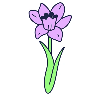 A close-up illustration of a single daffodil flower is centered in the image. The flower features long, slender green stems that support its form. The delicate petals are arranged in a trumpet shape, with the outer petals elegantly curling back. The inner crown of the flower is slightly flared, creating a striking visual contrast. The intricate details of the petal veins are visible, enhancing the texture of the flower. The background is softly blurred to emphasize the daffodil as the primary focus.