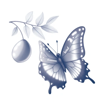 A butterfly with intricate patterns on its wings is emerging from a chrysalis. The chrysalis is suspended from a delicate branch, showing signs of being partially open. The butterfly's wings are spread wide, displaying the word "Freedom" prominently across them. The surrounding environment includes soft foliage and gentle light filtering through the leaves, creating a sense of transformation and new beginnings.