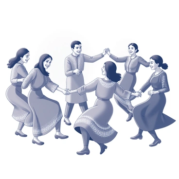 A group of people in traditional Persian attire performing a joyful dance for the New Year