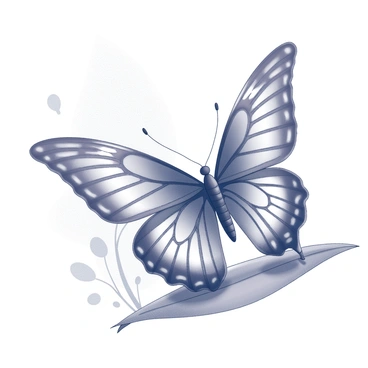 A butterfly with open wings displaying detailed, intricate patterns resembling the structure of the limbic system. The wings have a symmetrical design, showcasing complex lines and shapes that mimic the neural pathways. The butterfly is perched delicately on a leaf, surrounded by subtle hints of foliage. Its body is slender and elongated, intricately patterned to match the wings. The background features soft, organic shapes that enhance the focus on the butterfly's unique wing design.