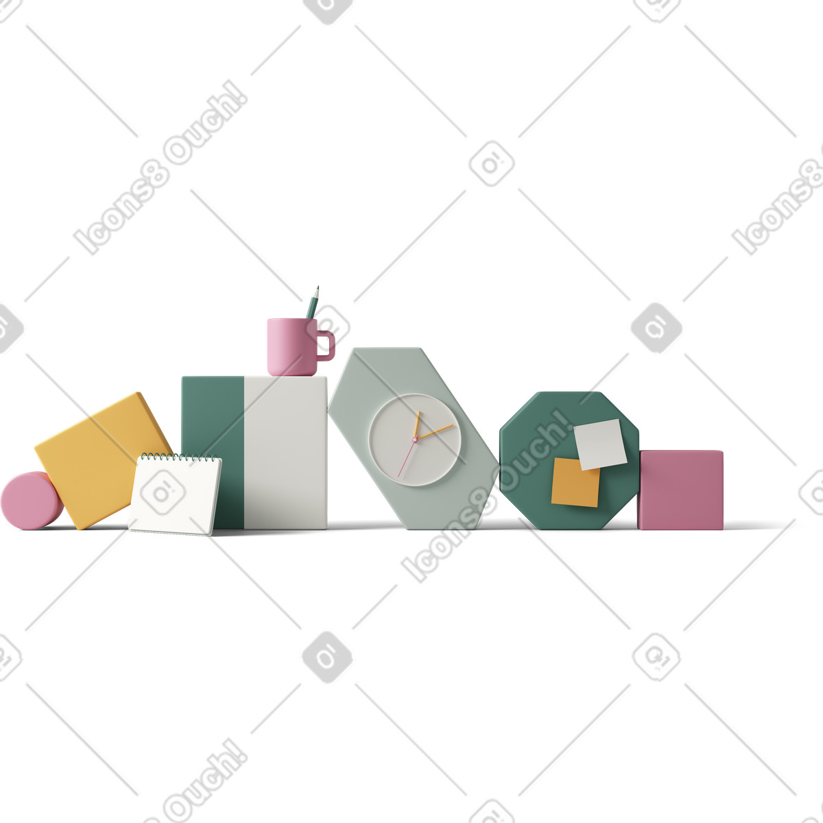 3D Casual life スタイルの Abstraction with stationery and geometric shapes のイラストをPNG、SVG形式でダウンロード