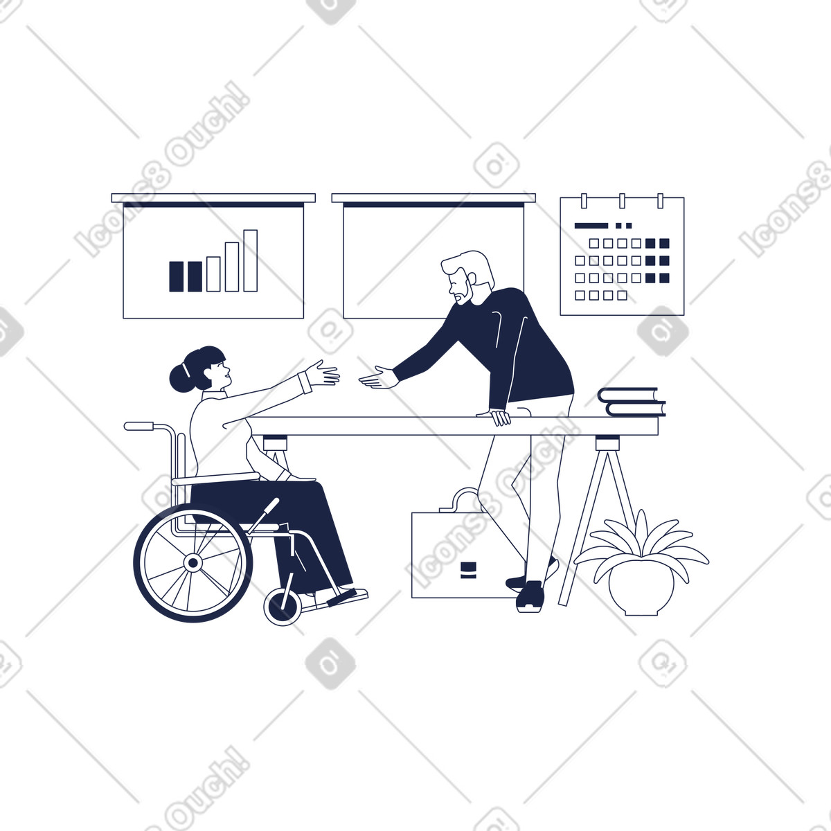 Sucsess interview with female candidate and job offer illustration in Urban Line style download in PNG, SVG