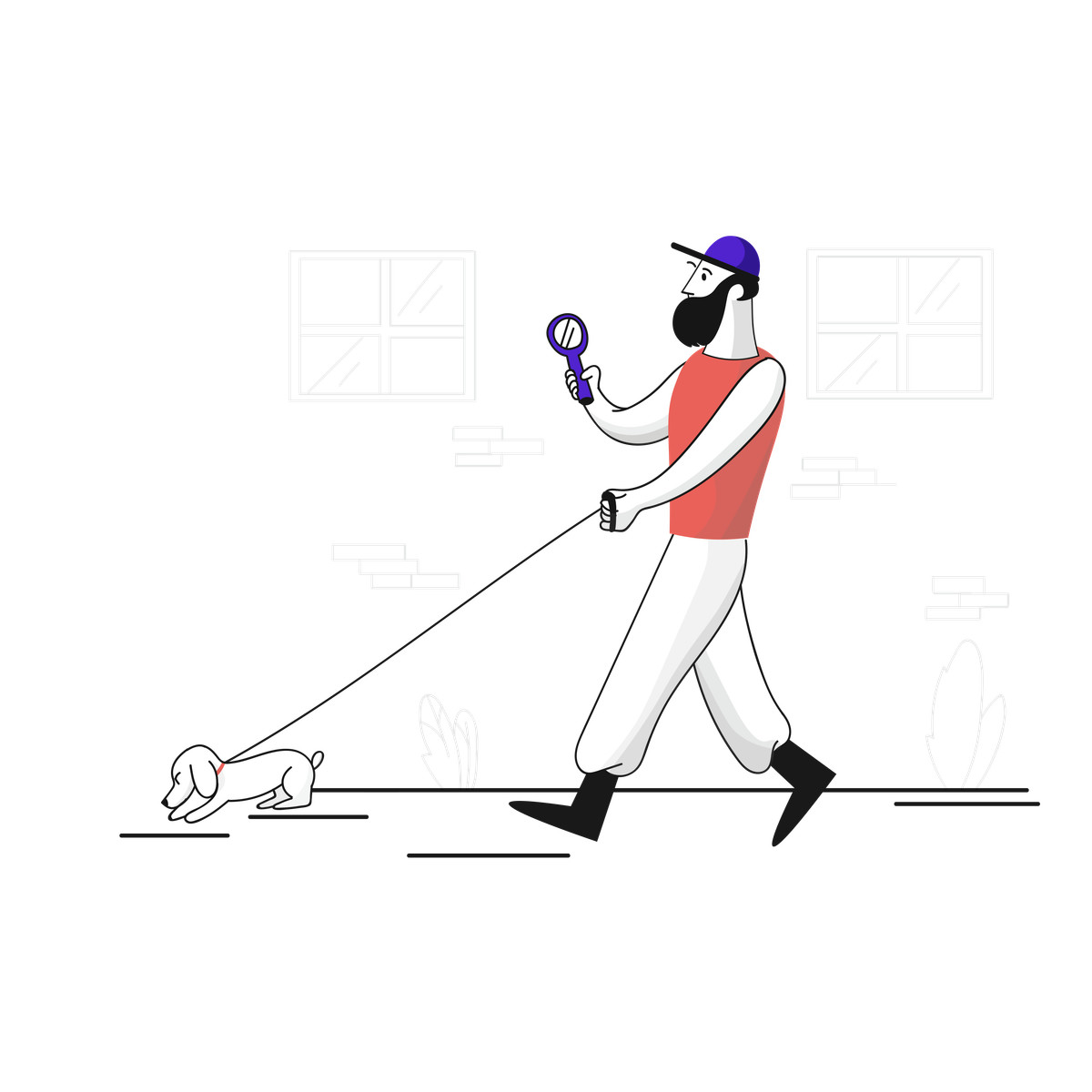 Pixeltrue 스타일의 Looking for clues with magnifier and dog, search investigation 일러스트레이션 PNG, SVG 다운로드
