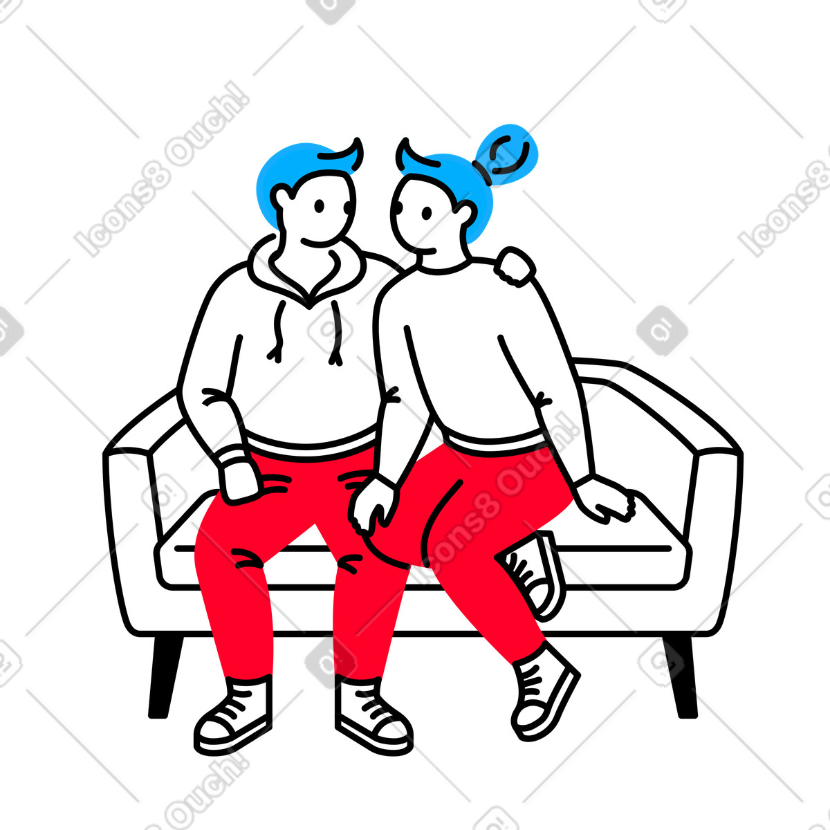 Man and woman embracing on the sofa illustration couple clipart in PNG SVG