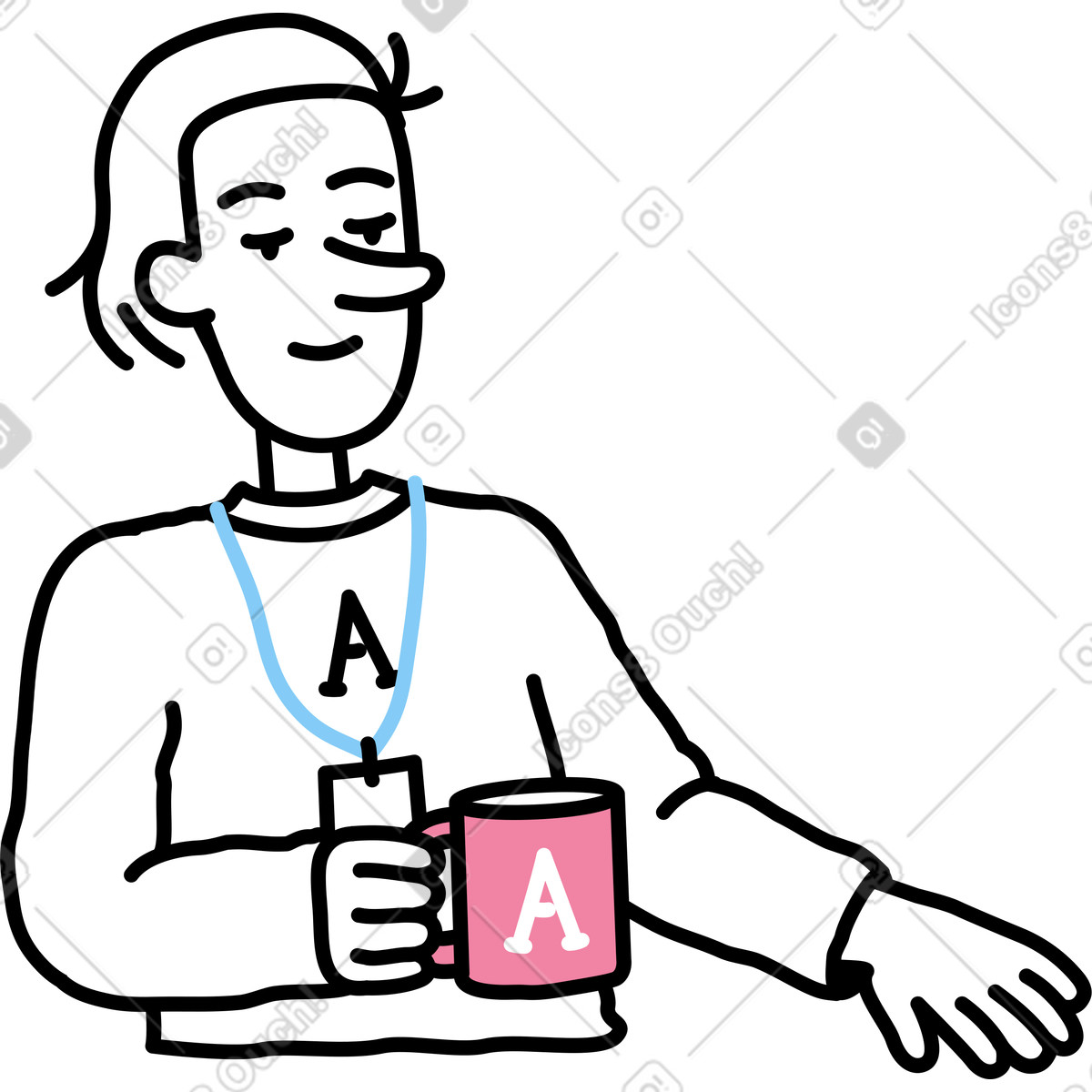 Illustration Employé de bureau masculin buvant quelque chose dans le style Notes à télécharger aux formats PNG, SVG