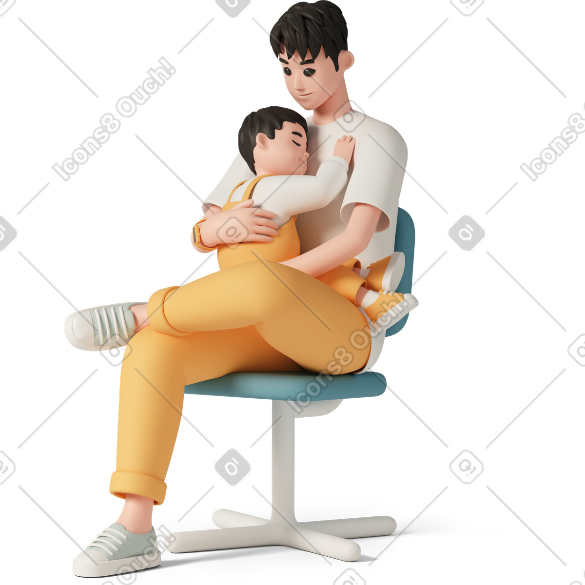 Father holding his baby illustration clipart image in PNG, SVG, GIF while seated on a chair