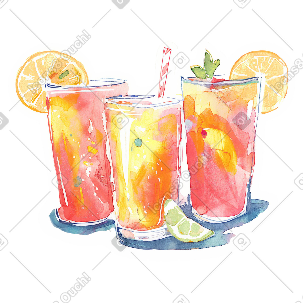 Set di cocktail tropicali illustrazione in stile Watercolor scarica in PNG, SVG