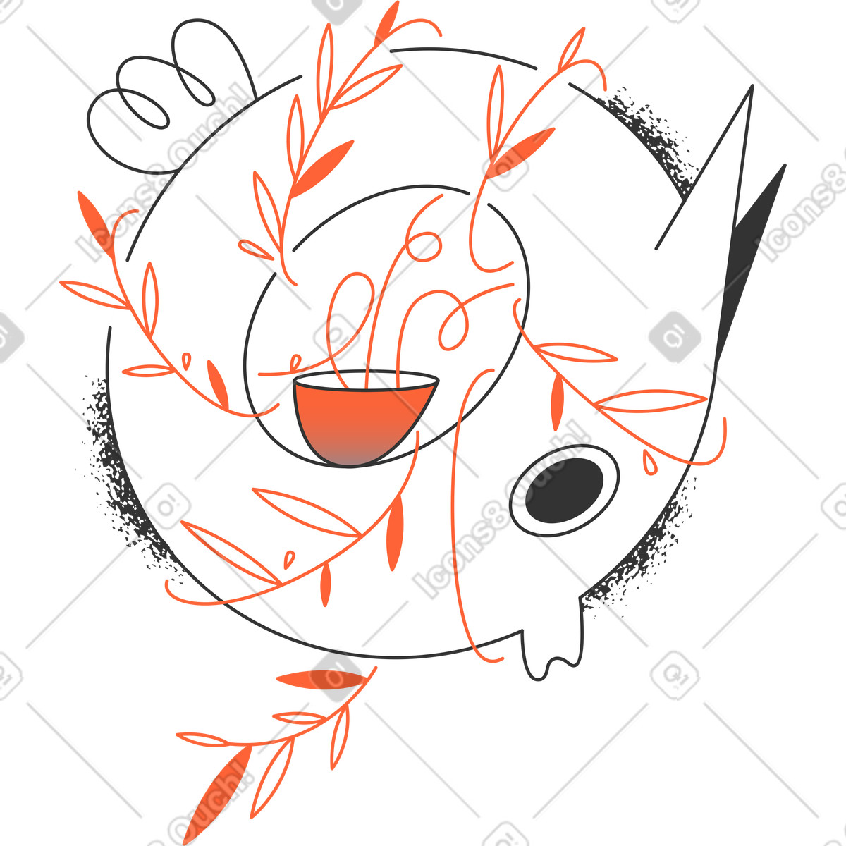 Fish with lianes illustration in PNG, SVG