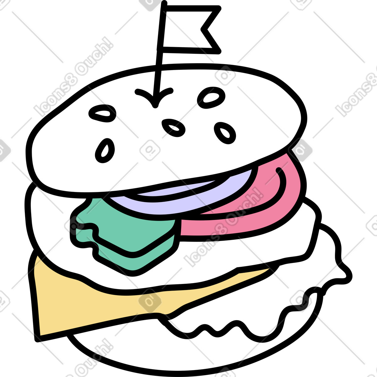 Hamburger-Illustration im Notes-Stil als Download in PNG, SVG