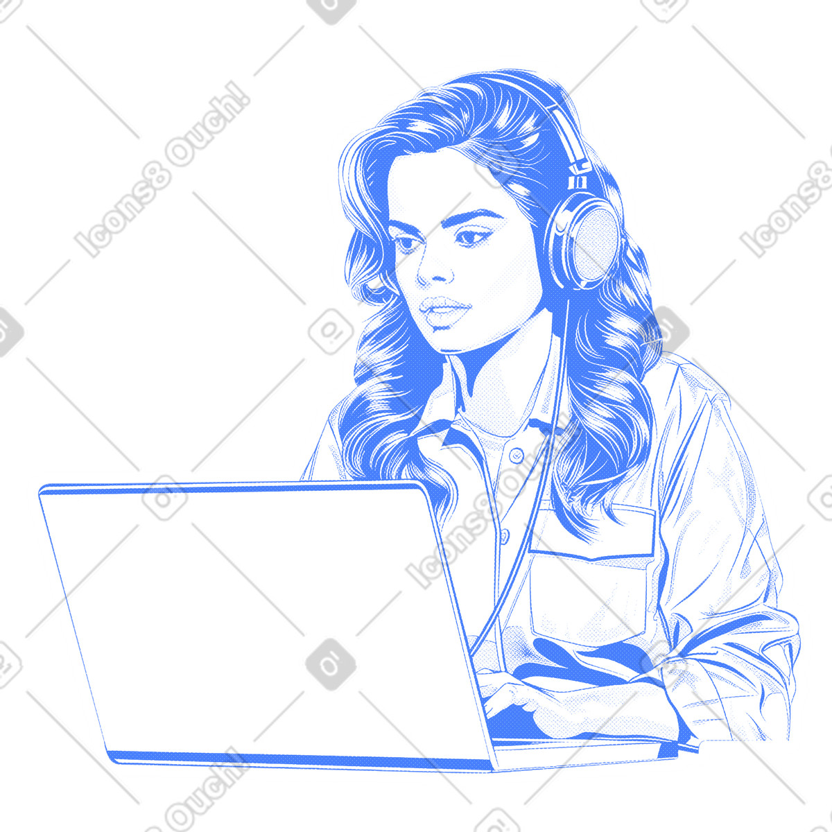 Weibliche support-operator-leitung-Illustration im Halftone-Stil als Download in PNG, SVG