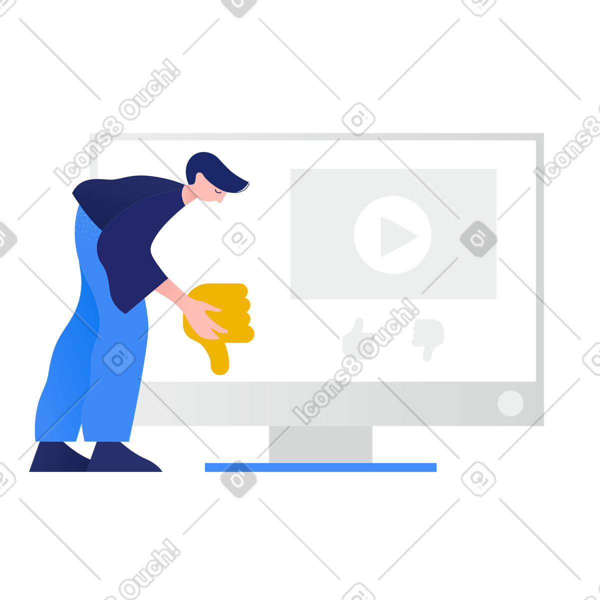 Clip スタイルの ビデオの下で嫌悪感を示す男性 のイラストをPNG、SVG形式でダウンロード