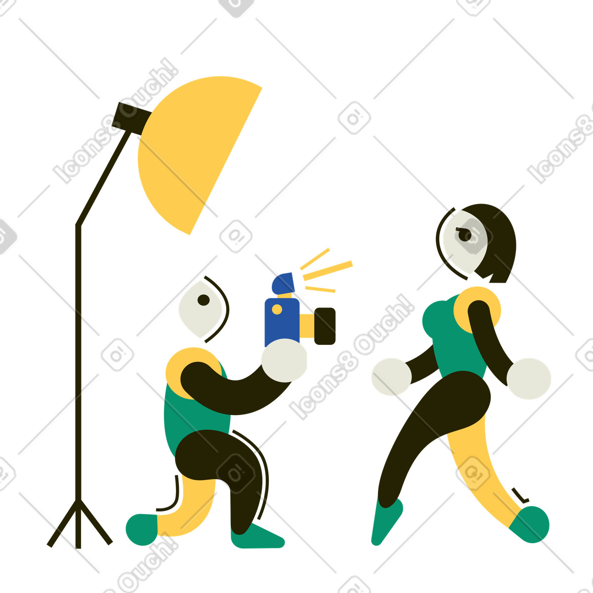 Model und fotograf beim fotoshooting-Illustration im Spot-Stil als Download in PNG, SVG