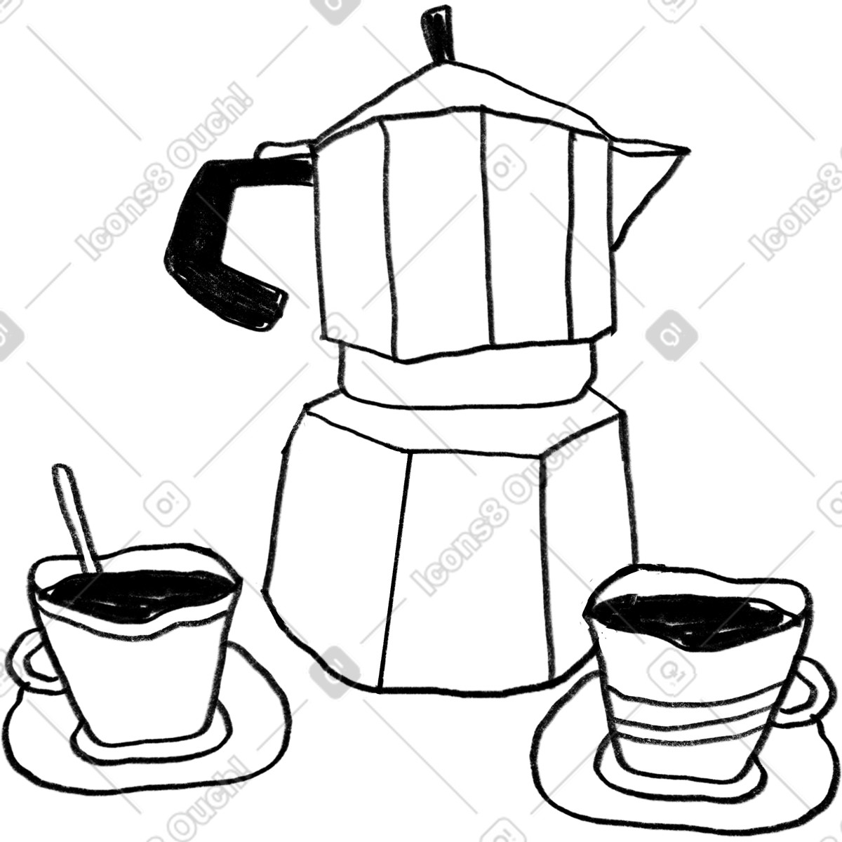 Minimal black line coffee cups and cezve illustration in Experimental style download in PNG, SVG