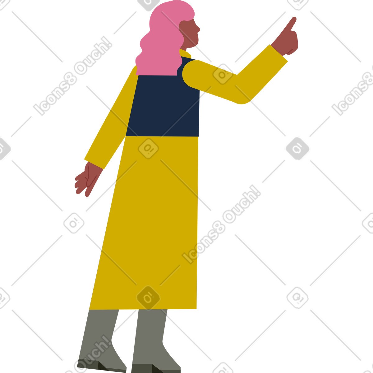 Back view of person pointing up illustration in Vector style download in PNG, SVG