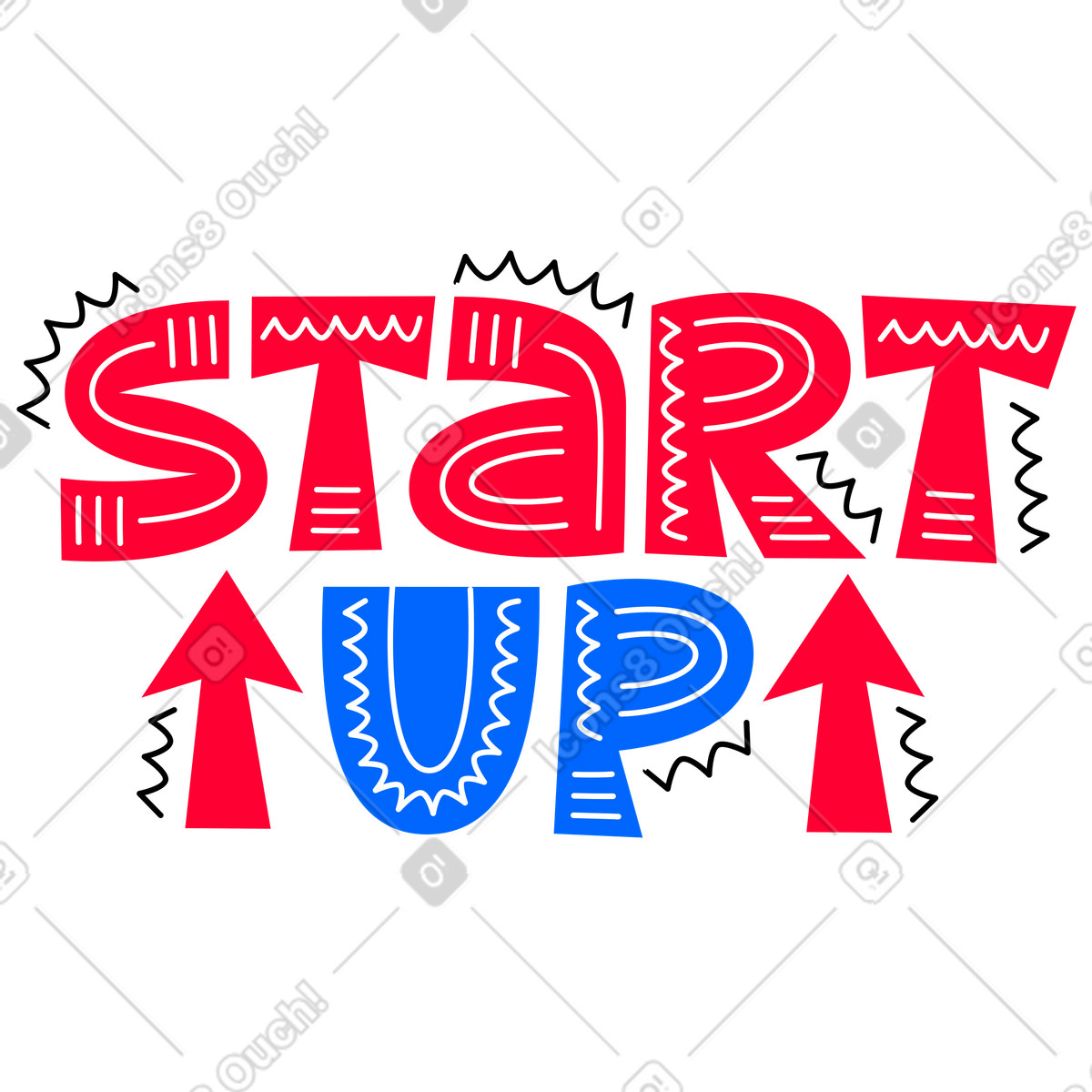 Lettering start up with lines text illustration in style download in PNG, SVG
