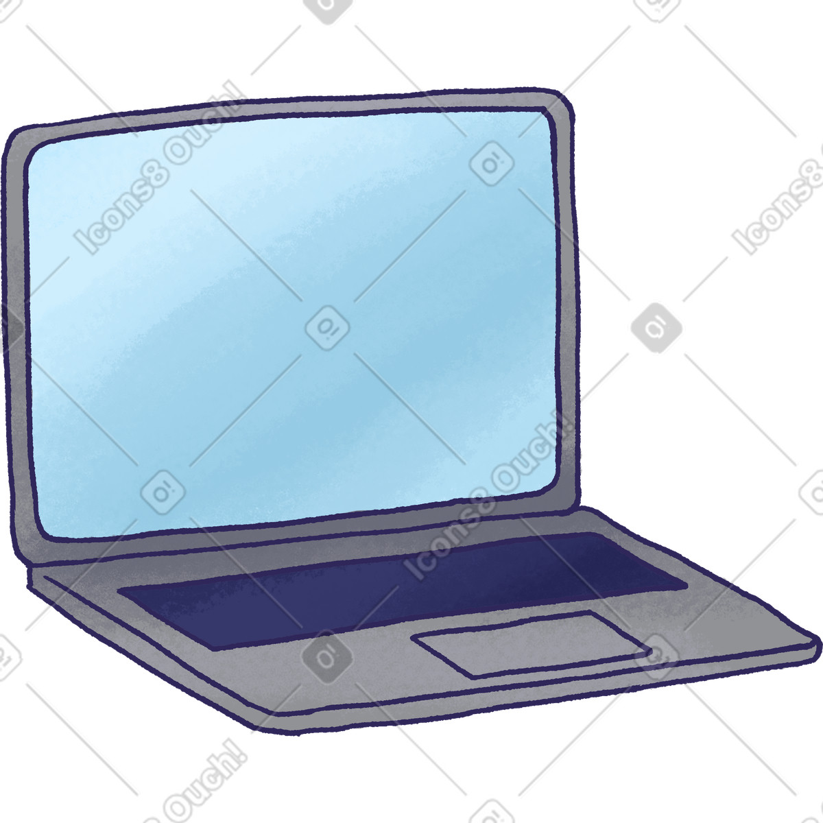 下载 Hue 风格的 Open gray laptop for business and productivity 插画，支持 PNG、SVG 格式