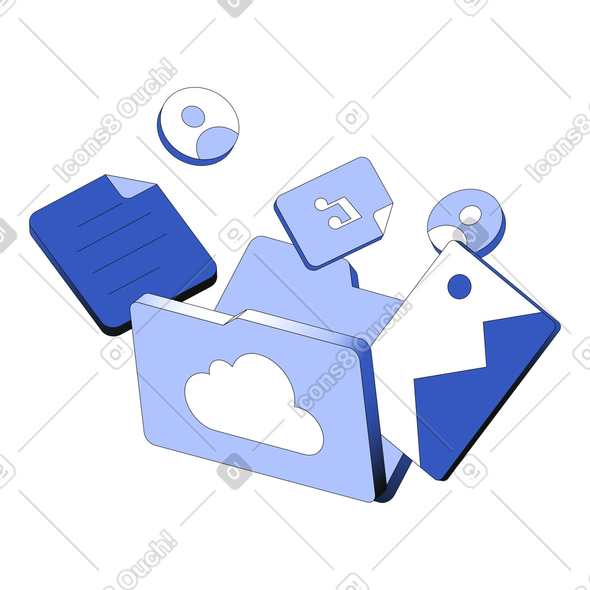 Cloud folder with digital data illustration in PNG, SVG