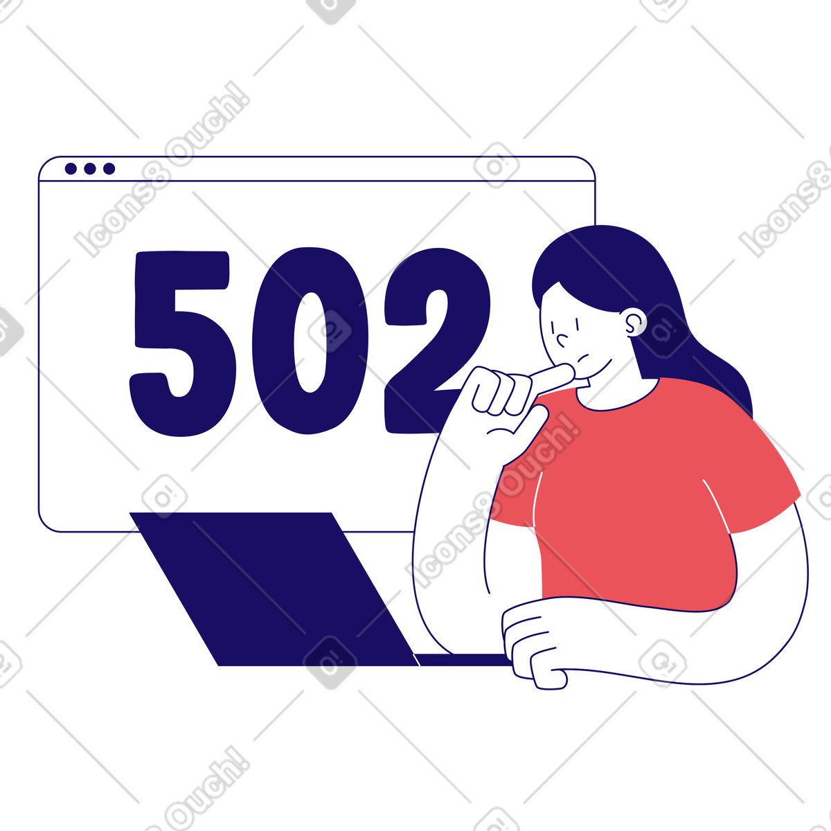 Woman getting 502 error, bad gateway illustration in Bendy style download in PNG, SVG