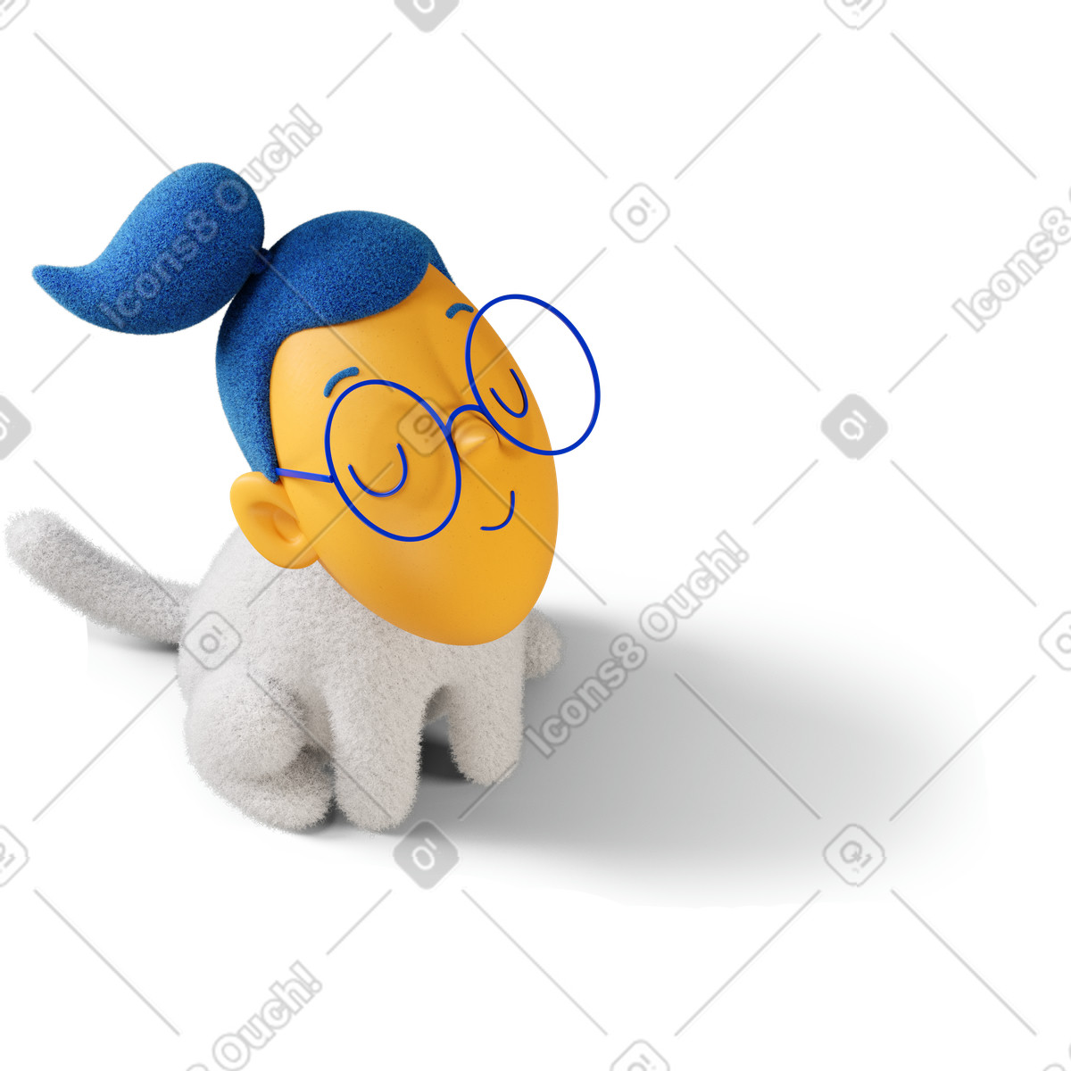 Vista dall'alto di tre quarti una ragazza soddisfatta seduta girata a destra illustrazione in stile 3D Buddy scarica in PNG, SVG