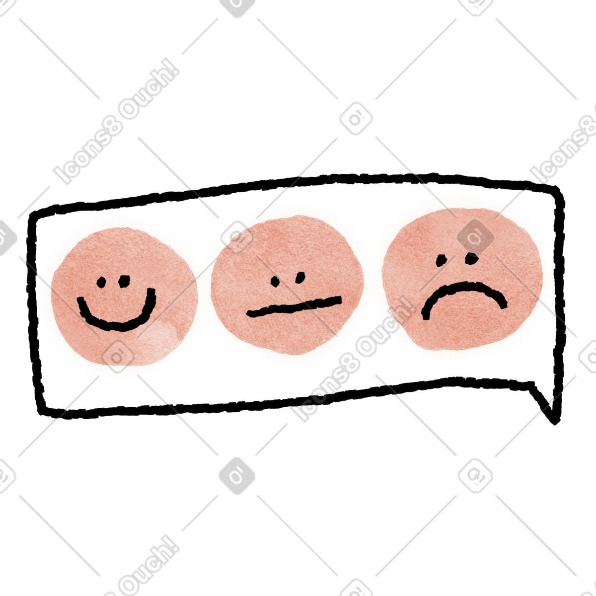 Feedback rating faces in speech bubble happy neutral and sad illustrazione stile Anthropic Claude Hand Drawn scarica PNG, SVG