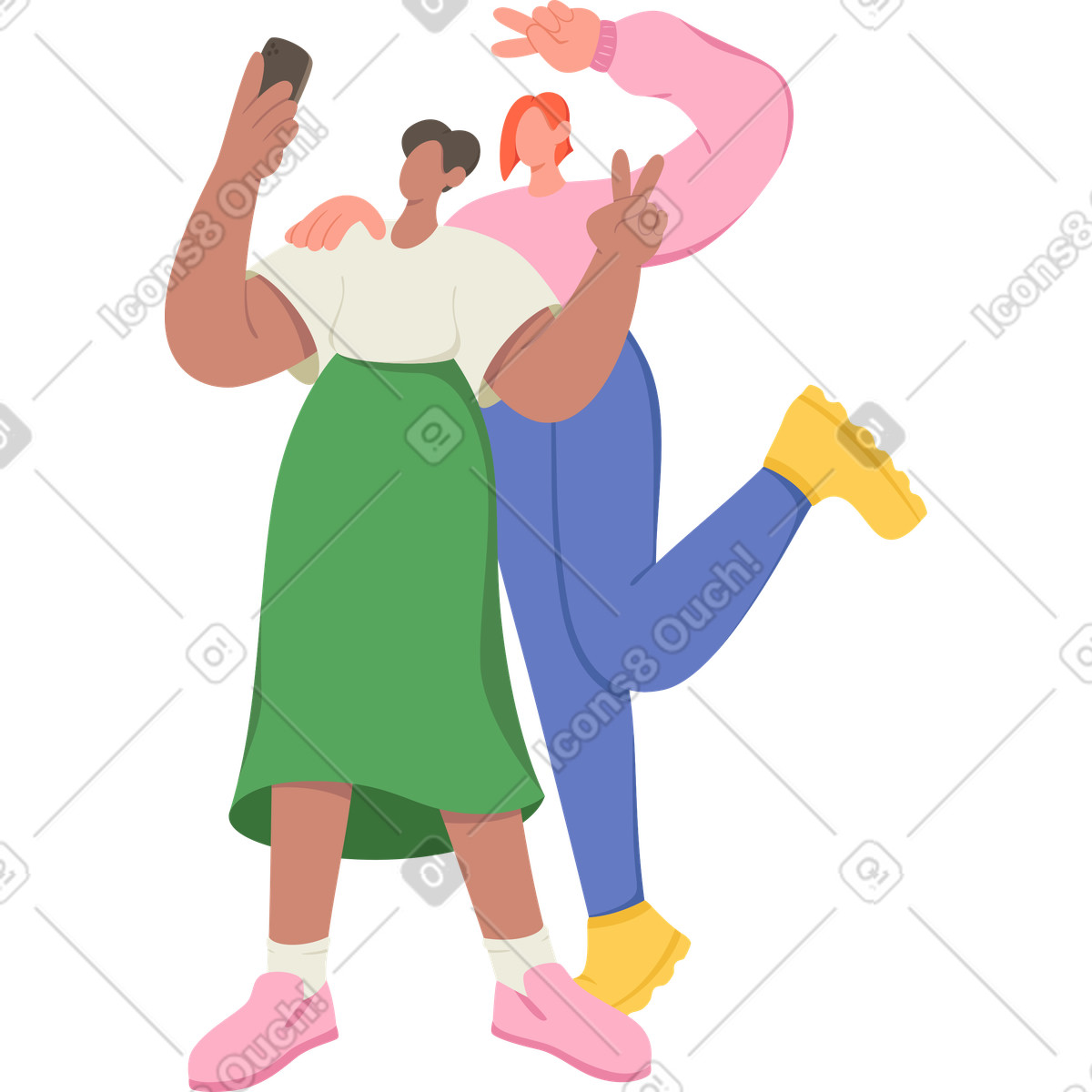 Donne che prendono selfie illustrazione in stile Social scarica in PNG, SVG