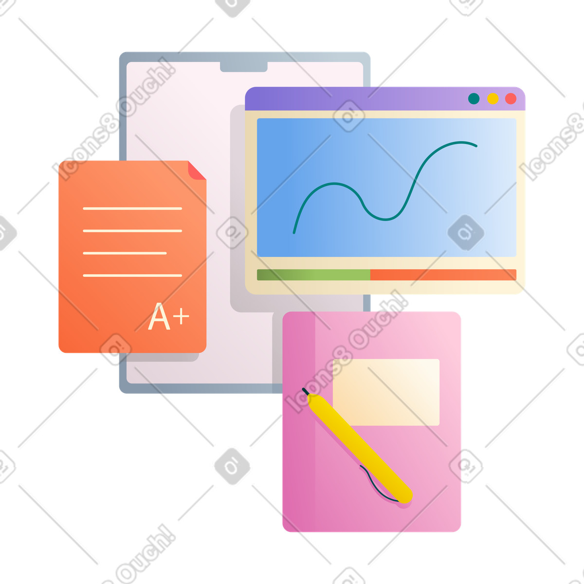 Illustration Formation en ligne et résultats des tests dans le style Silky à télécharger aux formats PNG, SVG