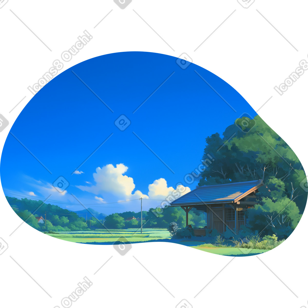 Cozy summer landscape background illustration in Scenes style download in PNG, SVG