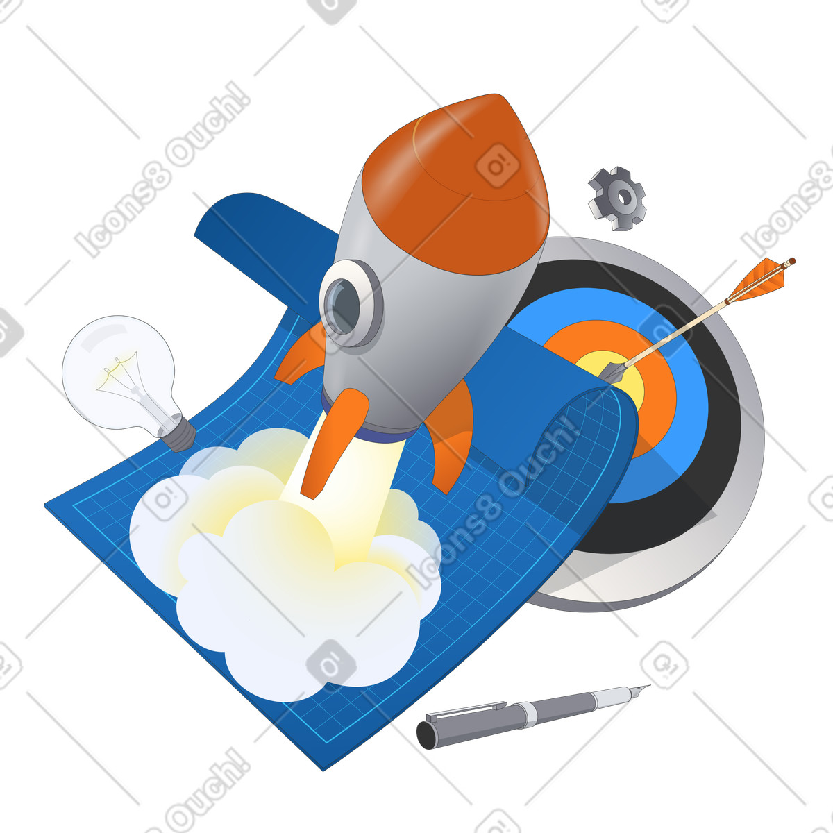 Ilustração de Rocket launching from blueprint em no estilo Kit para baixar em PNG, SVG