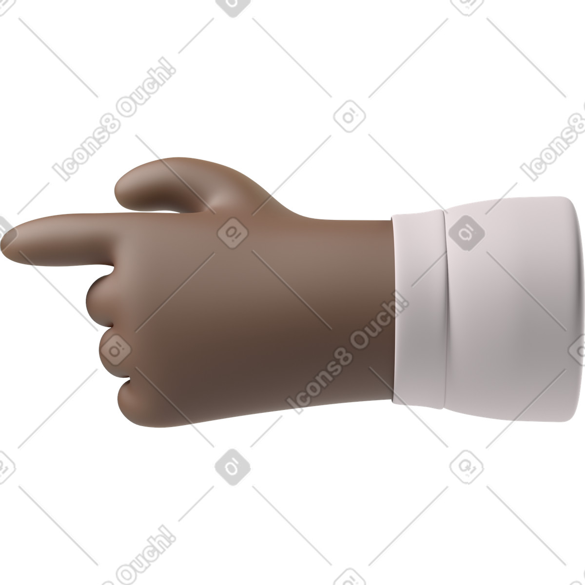 Illustration Main de peau noire pointant vers la gauche dans le style 3D Hands Fun&Wild à télécharger aux formats PNG, SVG