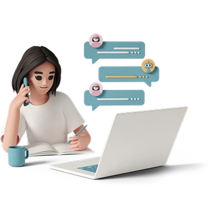 A person studying with a laptop and phone - 3D Casual life style illustration