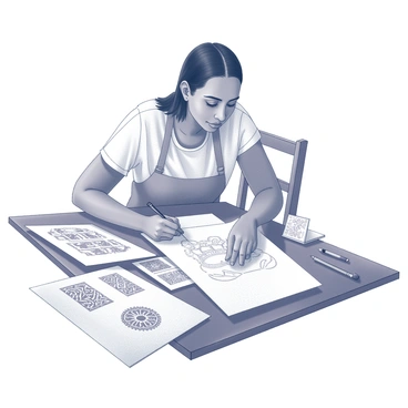 An artist drawing traditional patterns inspired by their cultural heritage.